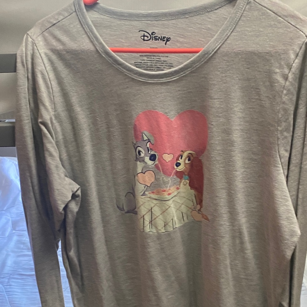 Disney Gray Shirt with Lady and the Tramp Pink Heart Design